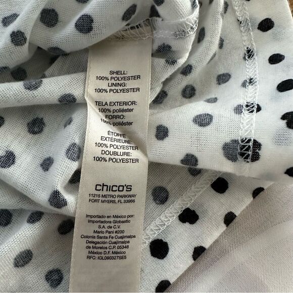 Chico's Layered Chiffon White Black Polka Dot Semi‎ Sheer Short Sleeve Size 1 M - Picture 6 of 8